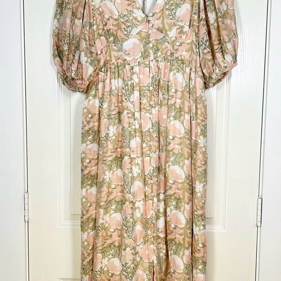MIRTH Floral Puff Sleeve Midi Dress Snapdragon M Cottagecore Prairie Gir… - Picture 5 of 12